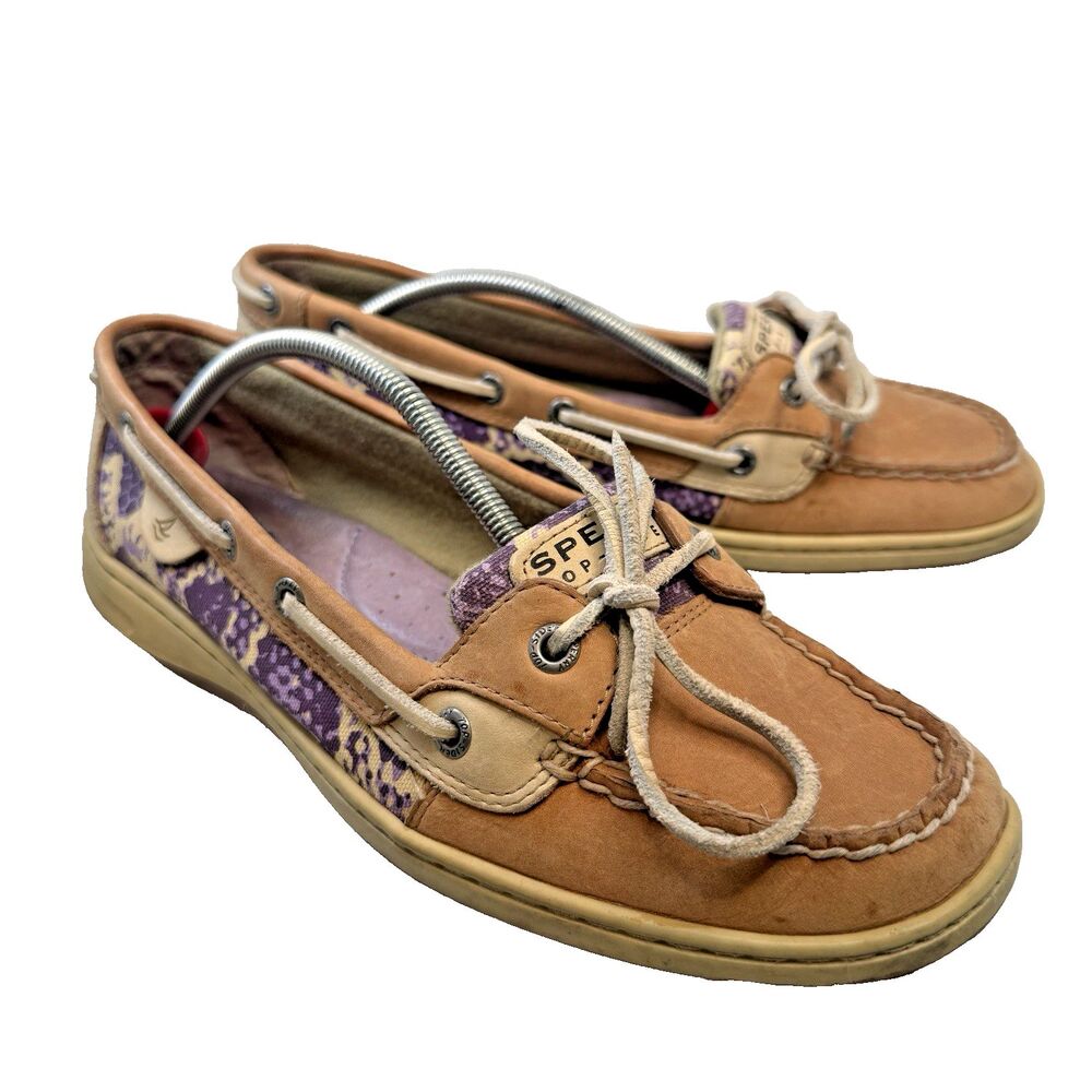Sperry Boat Shoe Women's Size 10 Brown Purple Leather Casual Comfort Shoes EUC
